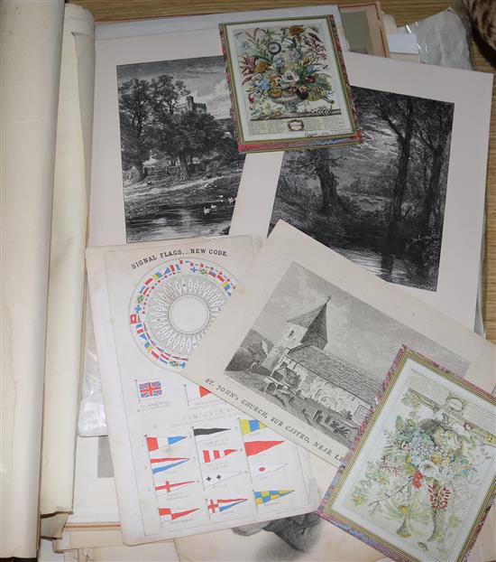 Folio of 19th century prints, maps, etc